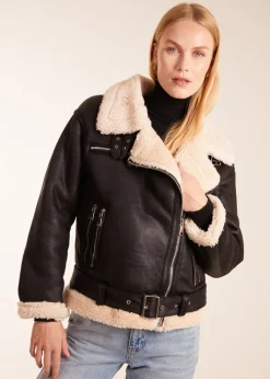 Blue Vanilla Black Shearling Aviator Jacket