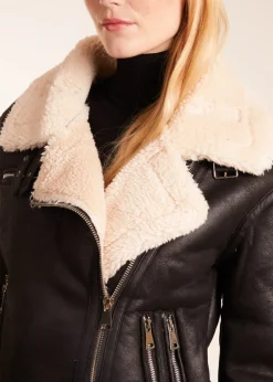 Blue Vanilla Black Shearling Aviator Jacket