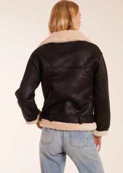Blue Vanilla Black Shearling Aviator Jacket