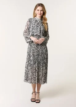 Blue Vanilla Black Snakeskin High Neck Pleat Dress