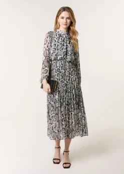Blue Vanilla Black Snakeskin High Neck Pleat Dress