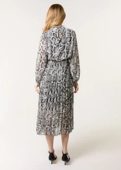 Blue Vanilla Black Snakeskin High Neck Pleat Dress