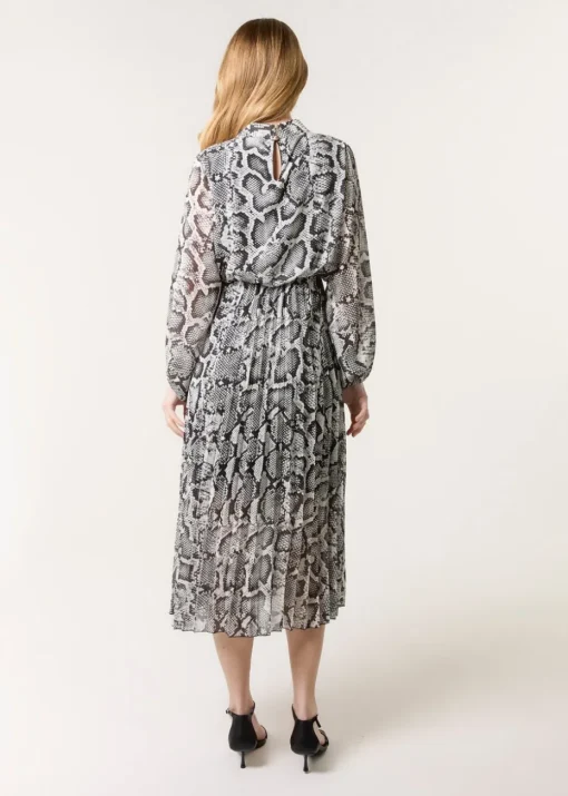 Blue Vanilla Black Snakeskin High Neck Pleat Dress