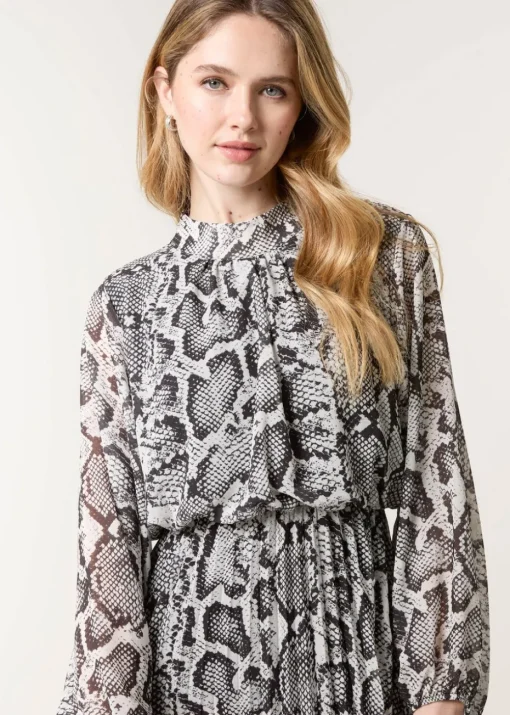 Blue Vanilla Black Snakeskin High Neck Pleat Dress