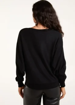 Blue Vanilla Black Striped Diamante Batwing Jumper