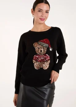 Blue Vanilla Black Teddy Bear Christmas Jumper