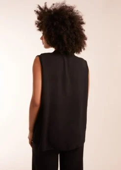Blue Vanilla Black V Neck Ruffle Top with Knot