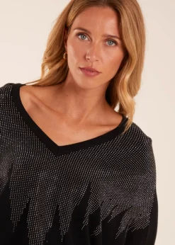 Blue Vanilla Black V Neck Diamante Jumper