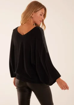 Blue Vanilla Black V Neck Diamante Jumper