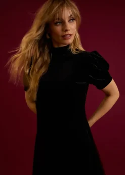 Blue Vanilla Black Velvet Puff Sleeve Dress
