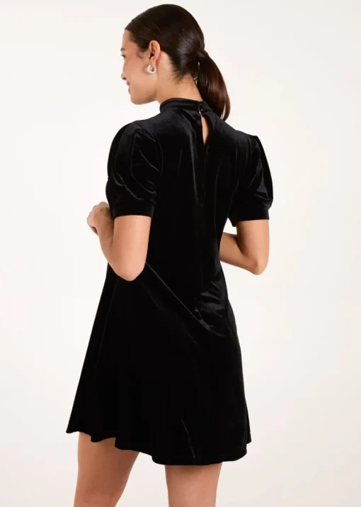 Blue Vanilla Black Velvet Puff Sleeve Dress