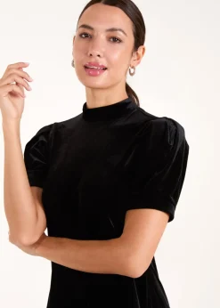 Blue Vanilla Black Velvet Puff Sleeve Dress
