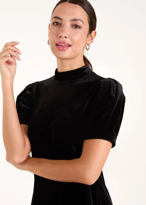 Blue Vanilla Black Velvet Puff Sleeve Dress