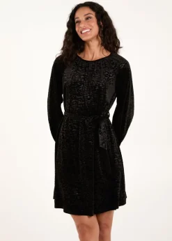 Blue Vanilla Black Velvet Belted Swing Dress