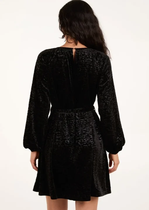 Blue Vanilla Black Velvet Belted Swing Dress