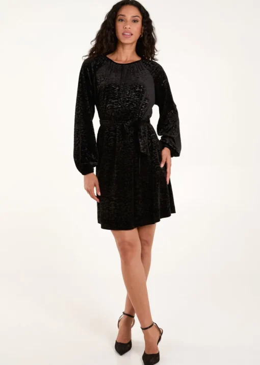 Blue Vanilla Black Velvet Belted Swing Dress