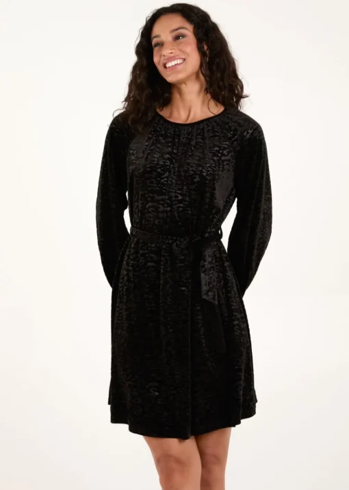 Blue Vanilla Black Velvet Belted Swing Dress