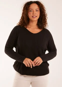 Blue Vanilla Black V-Neck Ribbed Jumper