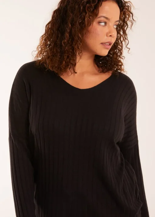 Blue Vanilla Black V-Neck Ribbed Jumper