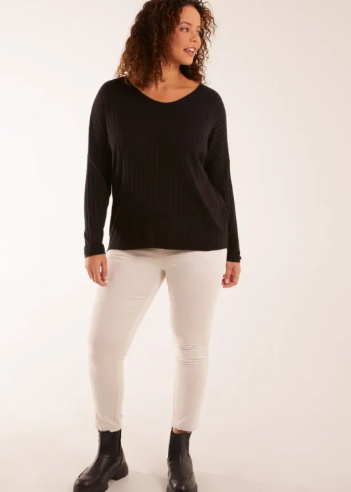 Blue Vanilla Black V-Neck Ribbed Jumper