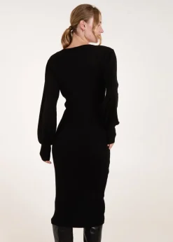 Blue Vanilla Black V-Neck Ribbed Dress