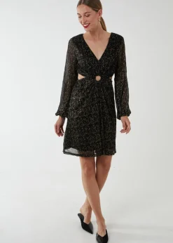 Blue Vanilla Black V-Neck Long Sleeve Lurex Dress