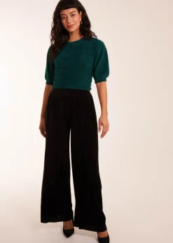 Blue Vanilla Black Wide Leg Textured Velour Trouser