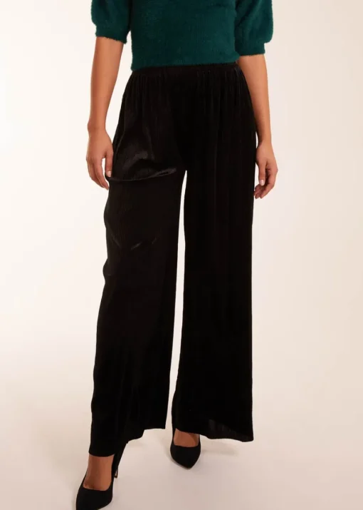 Blue Vanilla Black Wide Leg Textured Velour Trouser