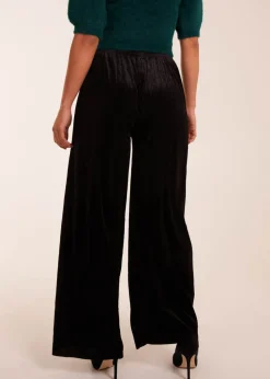 Blue Vanilla Black Wide Leg Textured Velour Trouser