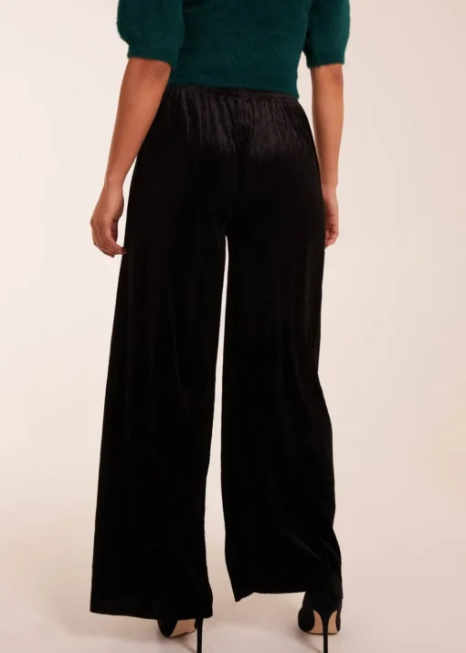 Blue Vanilla Black Wide Leg Textured Velour Trouser