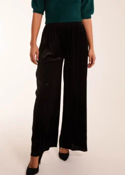 Blue Vanilla Black Wide Leg Textured Velour Trouser