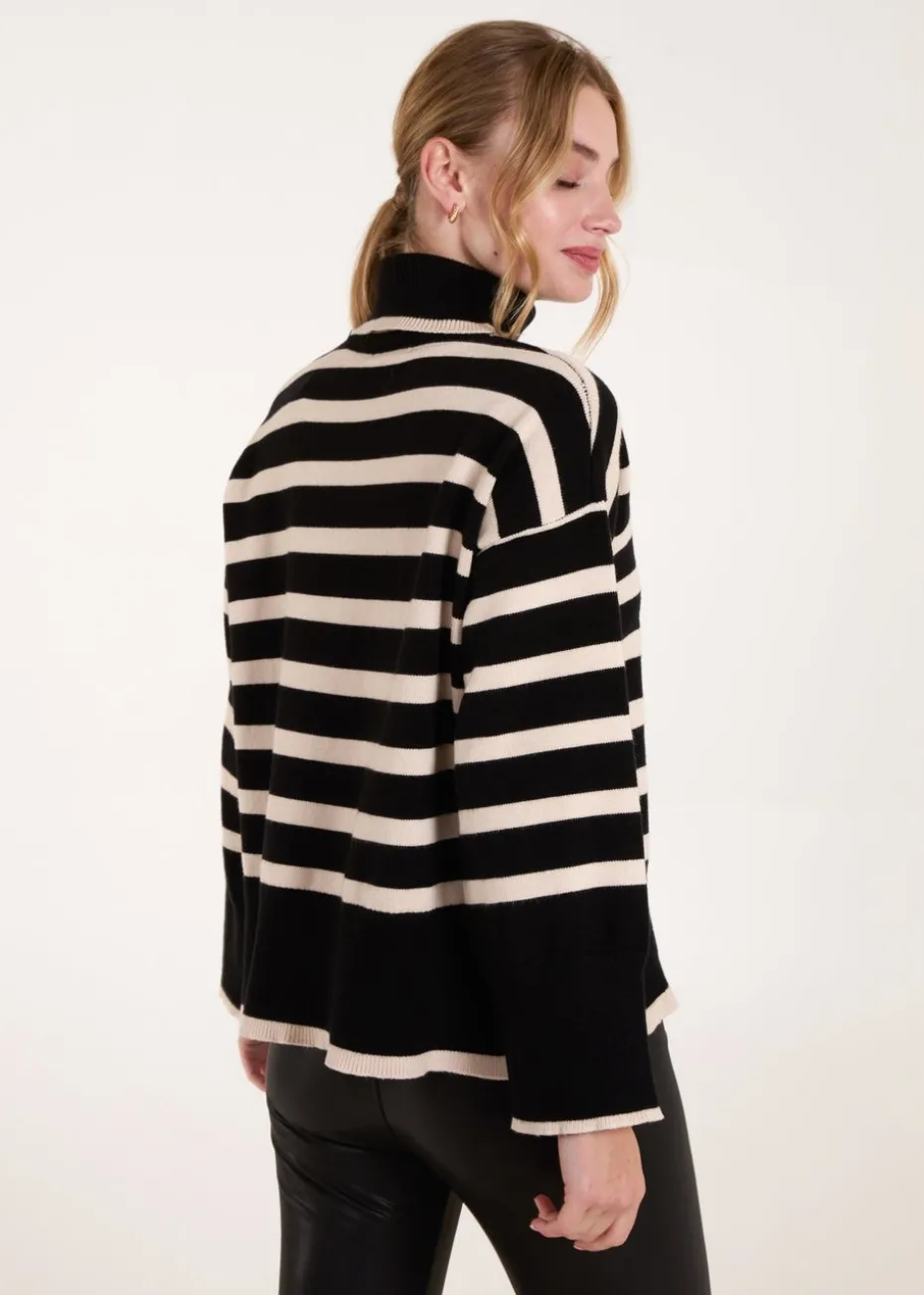 Blue Vanilla Black Wide Stripe Roll Neck Jumper