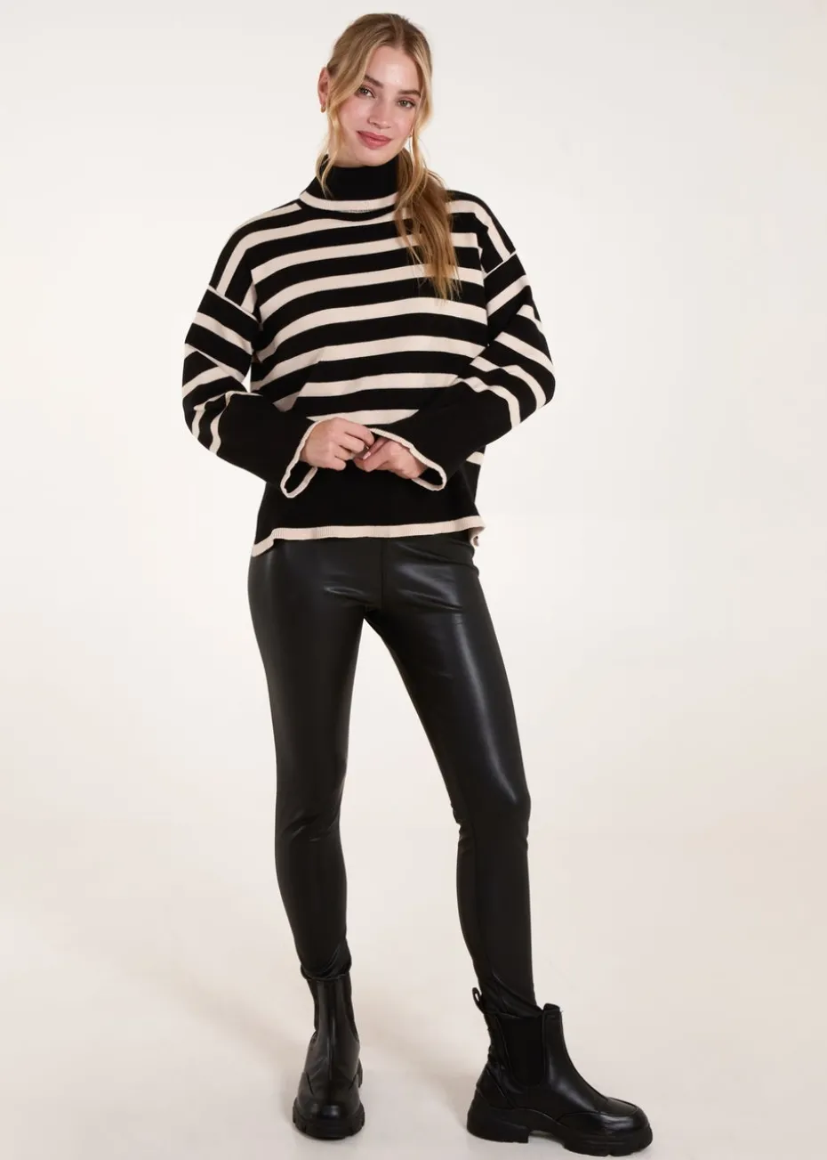 Blue Vanilla Black Wide Stripe Roll Neck Jumper