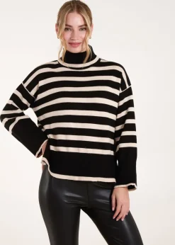 Blue Vanilla Black Wide Stripe Roll Neck Jumper