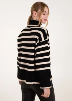 Blue Vanilla Black Wide Stripe Roll Neck Jumper