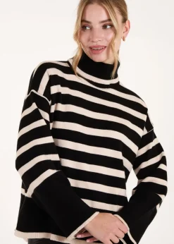 Blue Vanilla Black Wide Stripe Roll Neck Jumper