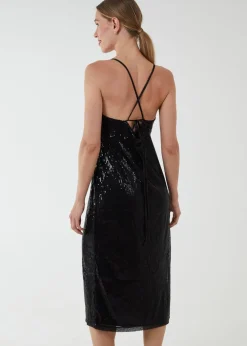 Blue Vanilla Black Wrap Front Cami Midi Dress