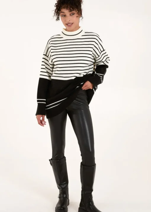 Blue Vanilla Black/White Mixed Stripe Round Neck Jumper