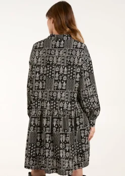 Blue Vanilla Black/White Printed Smock Shirt Dress