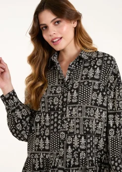 Blue Vanilla Black/White Printed Smock Shirt Dress
