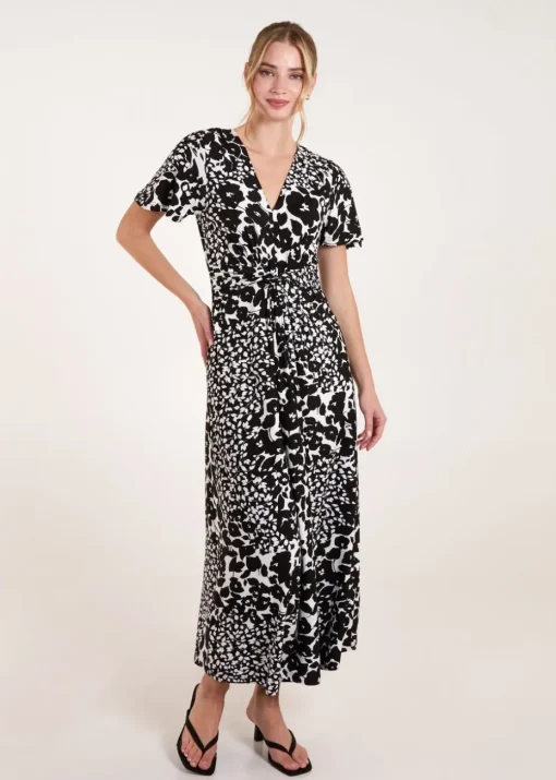 Blue Vanilla Black/White Twist Front Printed Maxi Dress