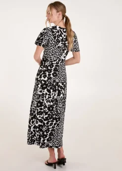 Blue Vanilla Black/White Twist Front Printed Maxi Dress