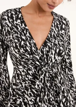 Blue Vanilla Black/White Wrap Front Tie Back Top