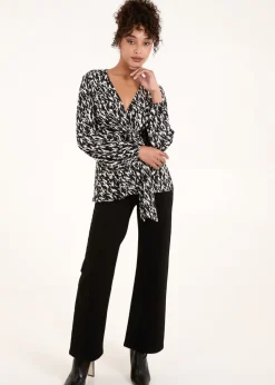 Blue Vanilla Black/White Wrap Front Tie Back Top