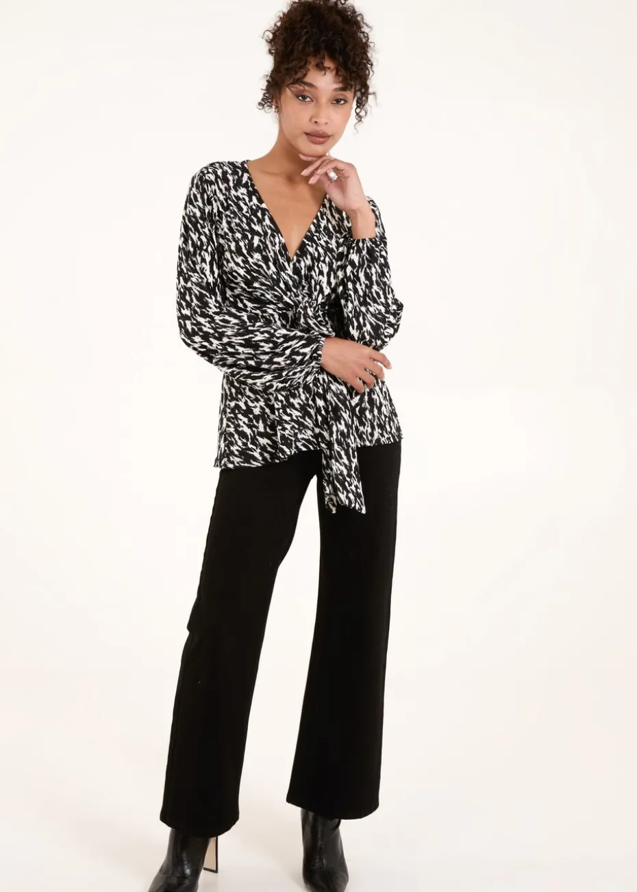 Blue Vanilla Black/White Wrap Front Tie Back Top