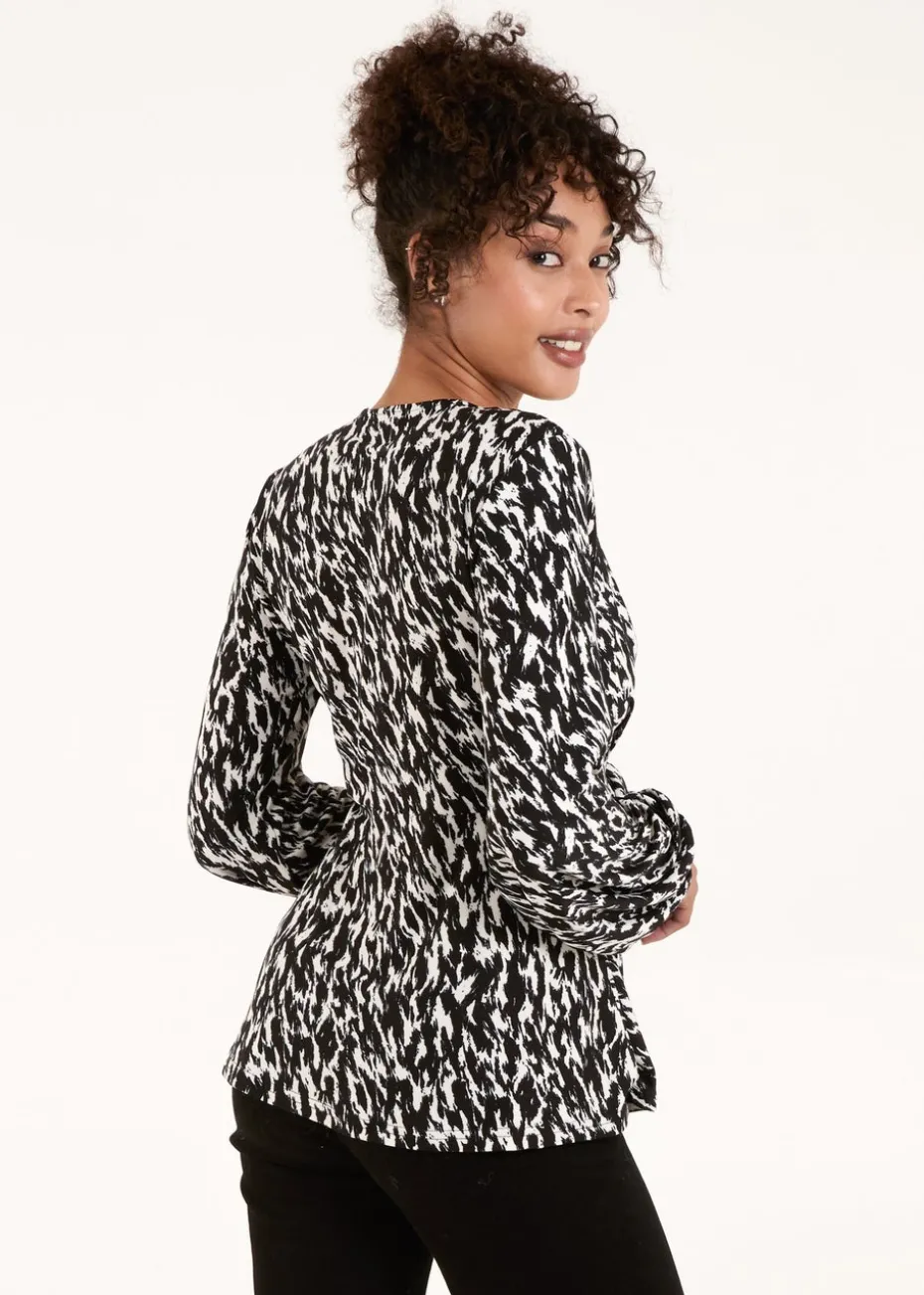 Blue Vanilla Black/White Wrap Front Tie Back Top