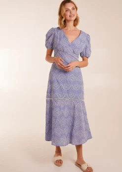 Blue Vanilla Blue Broderie Anglaise Puff Sleeve Midi Dress