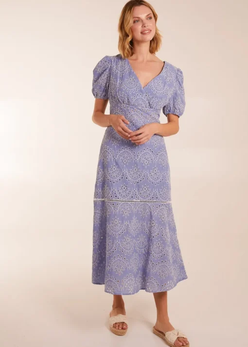 Blue Vanilla Blue Broderie Anglaise Puff Sleeve Midi Dress