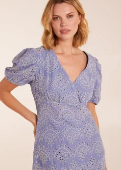 Blue Vanilla Blue Broderie Anglaise Puff Sleeve Midi Dress