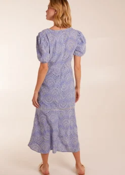 Blue Vanilla Blue Broderie Anglaise Puff Sleeve Midi Dress